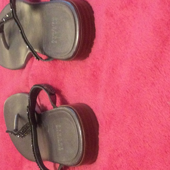 Stuart Weizmann Metallic vanity crystal t strap flax sandal SZ 8 - Picture 13 of 13